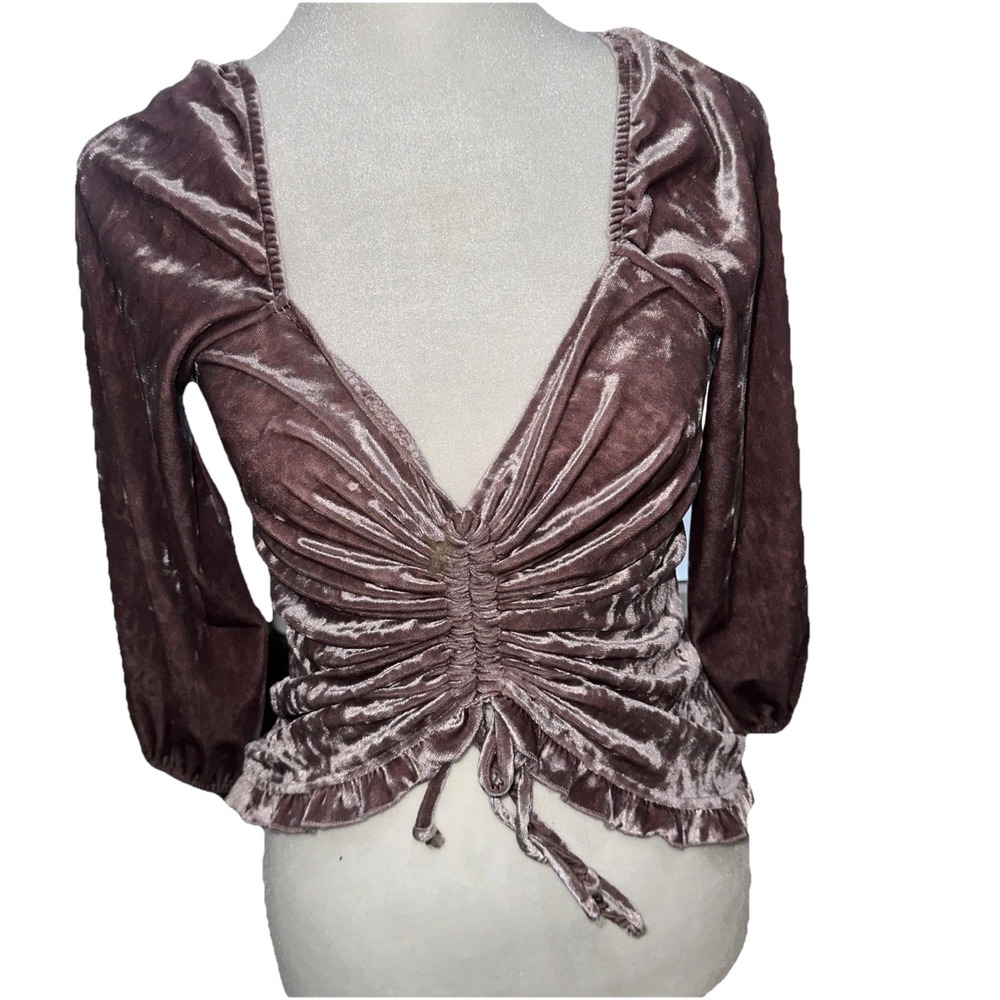 By & By Dusty Pink Velvet Middle Cinched Blouse SIZE XS